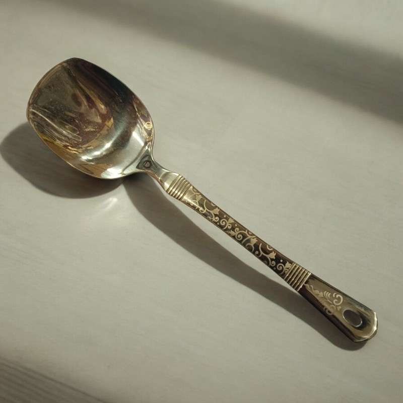 Picture of Golden 10-inch Stainless Steel Solid Turner Spoon – Cooking & Serving – Mirror Polish, Laser-Printed Handle – 1 Piece-Gold