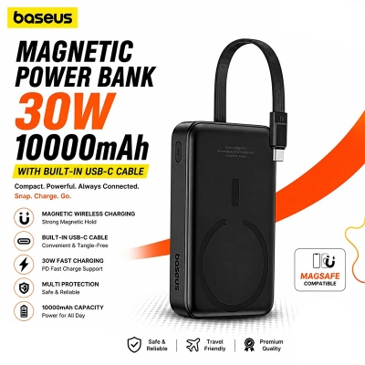 Picture of Baseus PD 30W 10000mAh Magnetic Mini Wireless Fast Charge MagSafe Power Bank (PPCXM10T) - Black