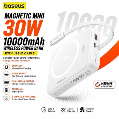 Picture of Baseus PD 30W 10000mAh Magnetic Mini Wireless Fast Charge MagSafe Power Bank (PPCXM10T) - White 