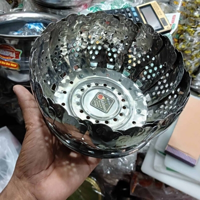 Picture of Multifunctional Stainless Steel Folding Fruit Tray Retractable Collapsible Steamer for Kitchen 1 pcs-Silver