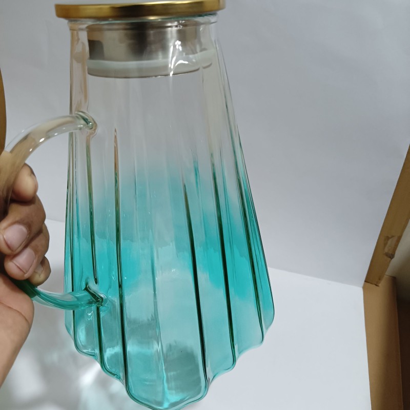 Picture of Modern style  blue Gradient color glass pitcher Kettle Shape large capacity  Glass Vase Home Decor Living Room glass pitcher heat resistant glass jug 1L-2L-Blue