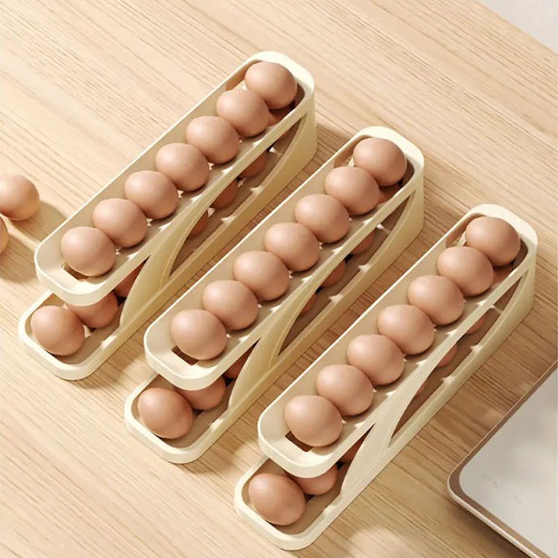 Picture of 3PCS Double-Layer Egg Dispenser Automatic Roll-Down Egg Storage Rack Slide Egg Carton Refrigerator Egg Basket Kitchen Countertop Egg Holder Bestrate-Multicolor