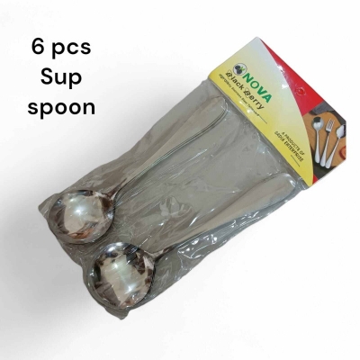 Picture of Soup Spoon of 6, 5" Stainless Steel Titanium Plating Shiny silver Round Spoons Silverware, silver sup Spoon Set Sturdy Easy to Clean, Dishwasher Safe-Silver
