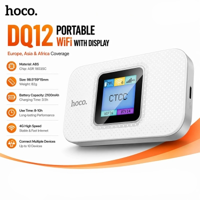 Picture of DQ12 Mobile Portable WiFi Router | 10-Hour Battery | Connects 6 Users - White