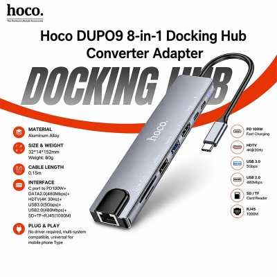 Picture of Hoco DUP09 8-in-1 Docking Hub Converter Adapter