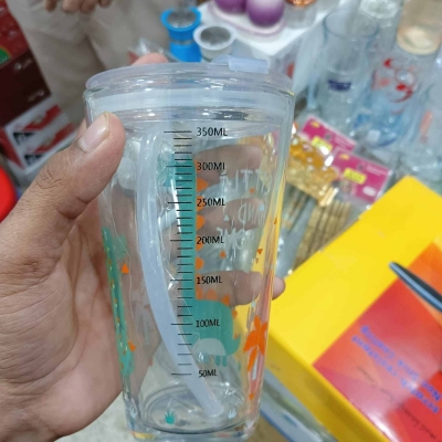 Picture of 1 pcs 350ml Clear Drinking Glass Cup with Straw for Children or Adults Glass Cup with Lid-Multicolor