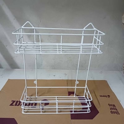 Picture of 2 Layer Wall Hanging Storage - Maximize Your Storage Space With This Convenient Wall Hanging Storage Solution , made is high quality iron stick white colour-White