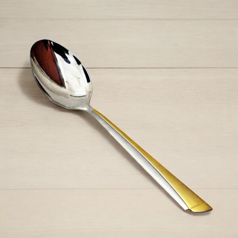 Picture of 10.2 Inch Curry Serving Spoon - Stainless Steel, Mirror Polish, Silver with Golden Mix, Non-Magnetic, Ideal for Cooking and Serving, Durable and Elegant, Single Piece-Silver