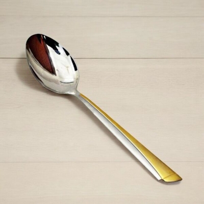 Picture of 10.2 Inch Curry Serving Spoon - Stainless Steel, Mirror Polish, Silver with Golden Mix, Non-Magnetic, Ideal for Cooking and Serving, Durable and Elegant, Single Piece-Silver