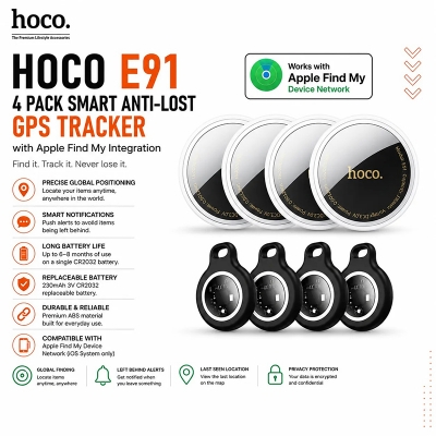 Picture of HOCO E91 4 Pack Anti Lost Device Airtags For Apple IOS System GPS Locator Wallet Keychain Cars Pets Finders with Protective Cases