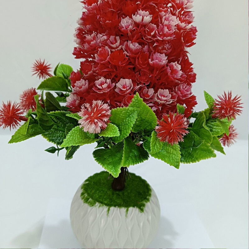 Picture of Flower Bonsai Artificial Grass Plants with Pot for Home Decor | Decorative Office Indoor Decor (Red, 1 Piece)-Red