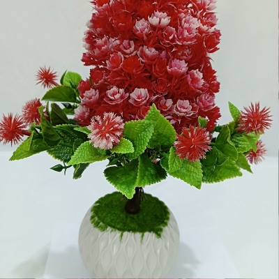Picture of Flower Bonsai Artificial Grass Plants with Pot for Home Decor | Decorative Office Indoor Decor (Red, 1 Piece)-Red