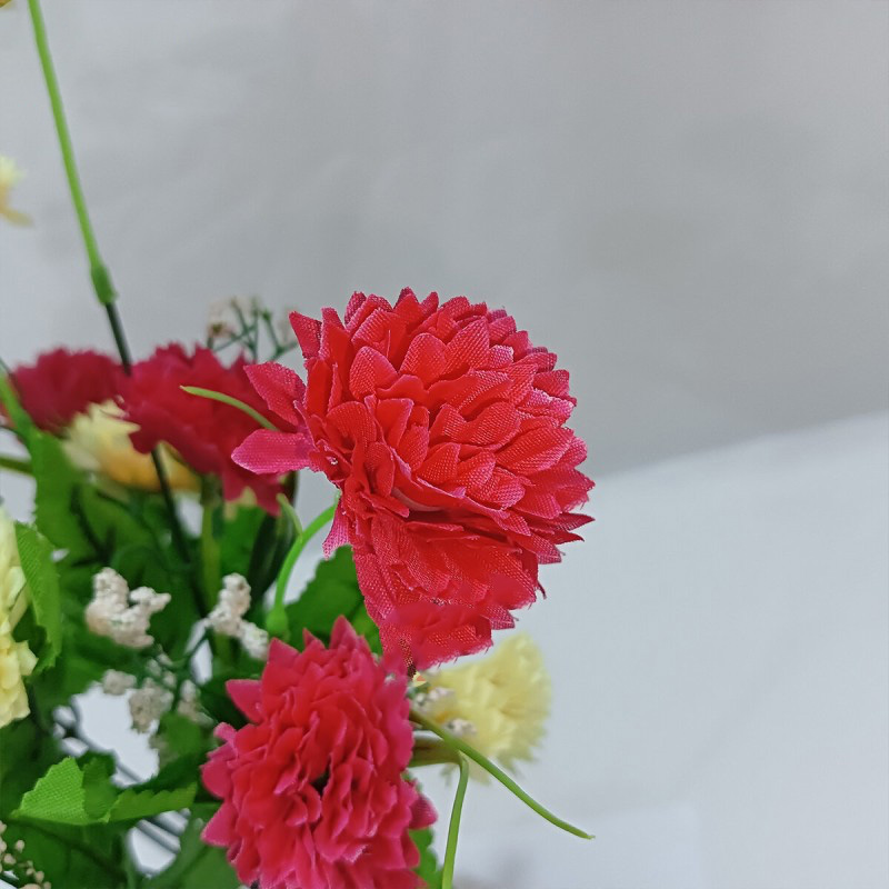 Picture of Multicolor 20-28 Heads color Home Decoration Color Beauty Silk Artificial Flowers stick Fake Flower Especial for Wedding and Festival Decoration red-white-Red