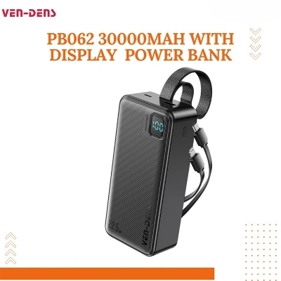 Picture of Ven-Dens PB062 30000mAh Power Bank – Fast Charging, Built-in Cables, Digital Display - Black