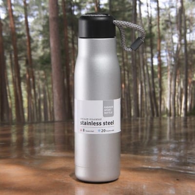 Picture of 1 pcs Silver 600ml Outdoor Sports Riding Cup Vacuum Water Bottle, 304 Tumbler with Lifting Rope-Silver