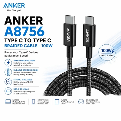 Picture of Anker A8756 Type C to Type C Braided Cable - 100W - Black