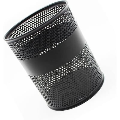 Picture of Black Metal Desk Organizer (2-Piece) - Multifunctional Cylinder Pencil Holders, Durable, Fireproof, High-Temperature Resistant, Coated Finish, 9.5 x 8.5 cm, Perfect for Office & Student Desks-Black