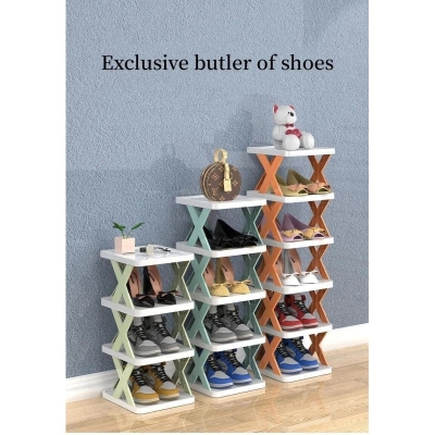 Picture of Versatile 5-Tier Shoe Rack: Folding Adjustable Multi-Layer Plastic Organizer for Garages-Multicolor