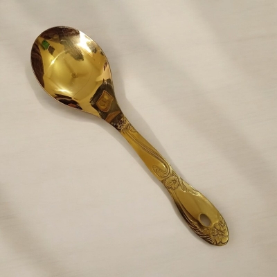 Picture of Golden Stainless Steel Rice Spoon - 10 Inch, Mirror Polish with Cutting Print, Perfect for Cooking and Serving-Gold