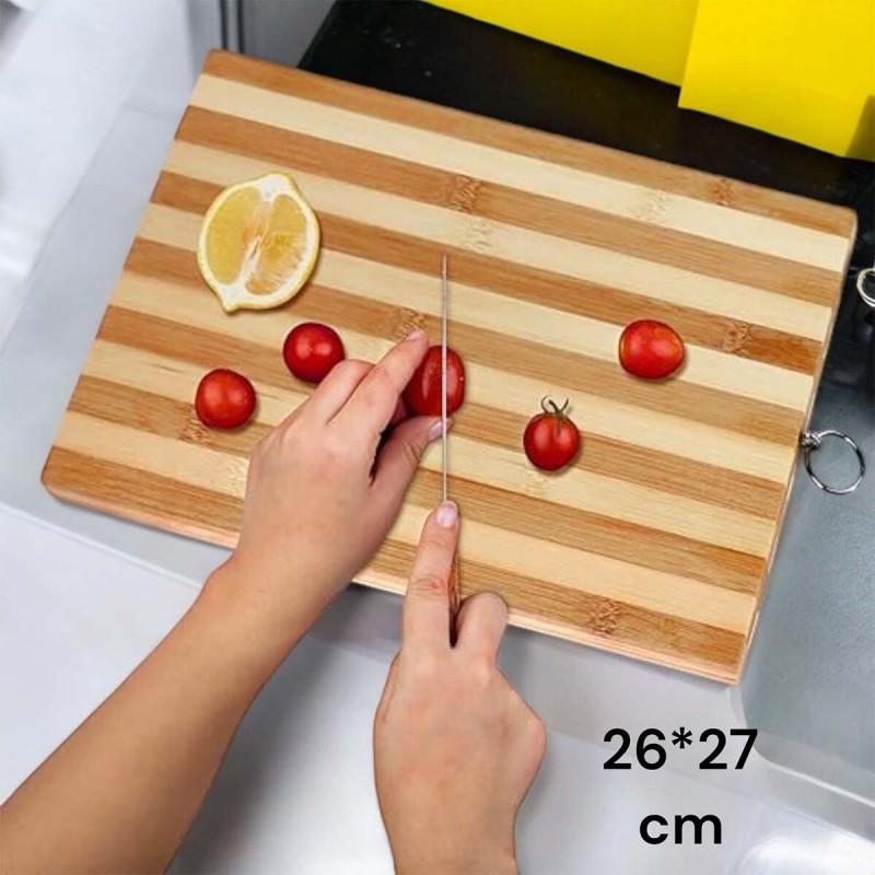 Picture of "36x27x1.8cm Bamboo Chopping Board - Rectangle Shape, Strong and Durable, Perfect for Meat, Vegetables, and Bread, Includes Hook for Simple Storage, Brown"-Brown