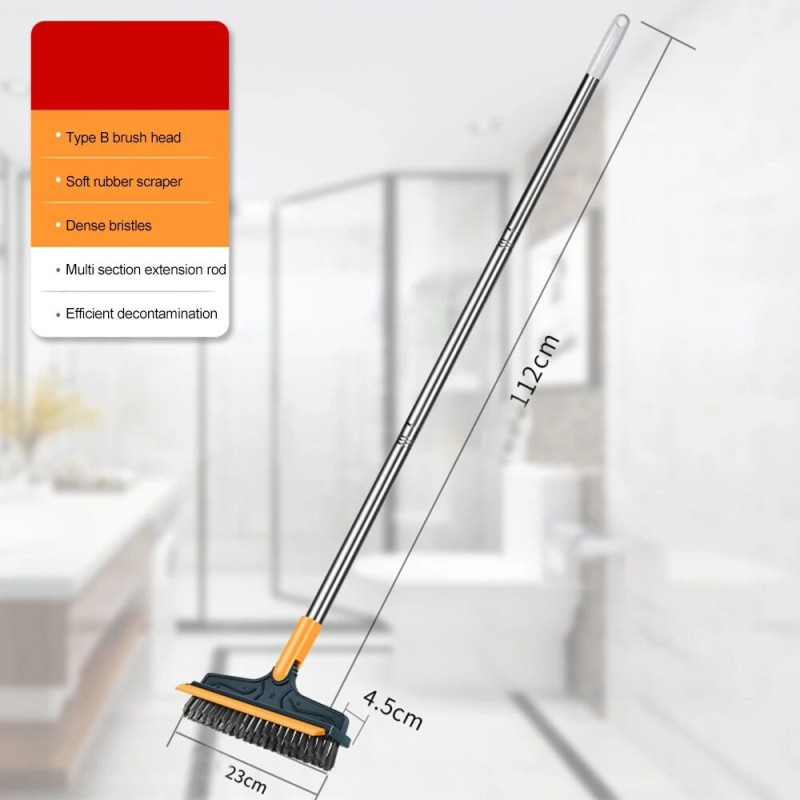 Picture of New Floor Scrub Brush 2 In 1 Cleaning Brush Long Handle Removable Wiper Magic Broom Brush Squeegee Tile Kitchen Cleaning Tools-Multicolor