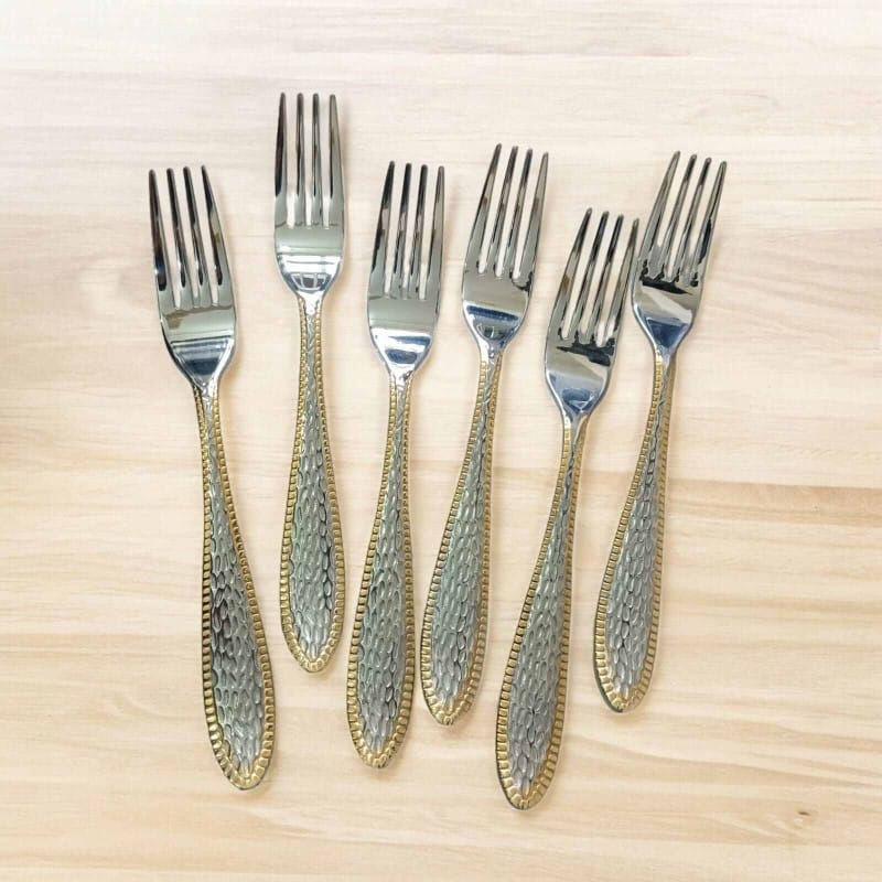 Picture of 6pcs stainless steel fork spoon mirror polish spoon nonmagnet tea spoon for best option desirt 12cm long golden design print(6pcs set)-Silver