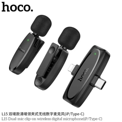 Picture of Hoco L15 Dual Wireless Lavalier Microphone Type-C & Lightning - Black