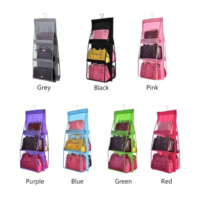 Picture of 6 Pocket Foldable Hanging Bag 3 Layers Folding Shelf Bag Purse Handbag Organizer Door Sundry Pocket Hanger Storage Closet Hanger-Multicolor