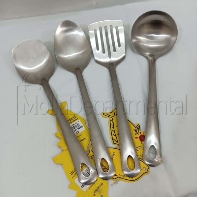 Picture of 4 pcs  stainless steel silver color Serving spoon set long rice spoon,Soup Spoon, Slotted Turner, slotted spoon 4 pcs cookware set-Silver