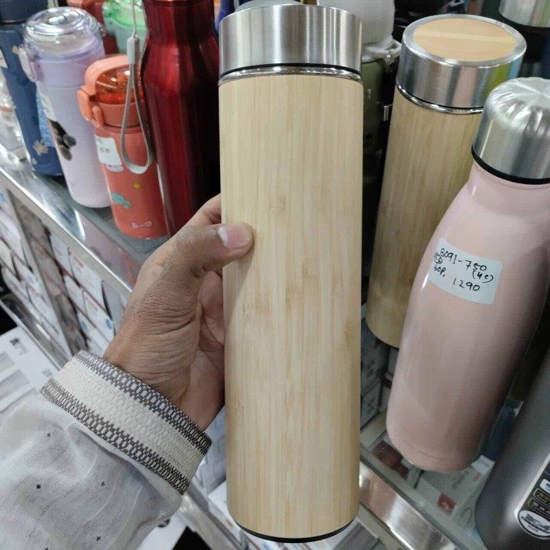 Picture of 500ml Creative Bamboo Thermos Bottle Stainless Steel Water Bottles Vacuum Portable Coffee Bottle Thermos Cup-Brown