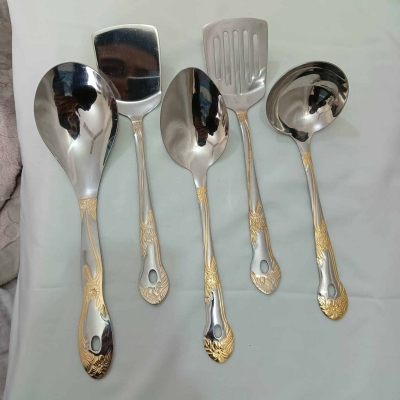 Picture of 1 pcs stainless steel Long Rice spoon golden design heavy quality-Silver