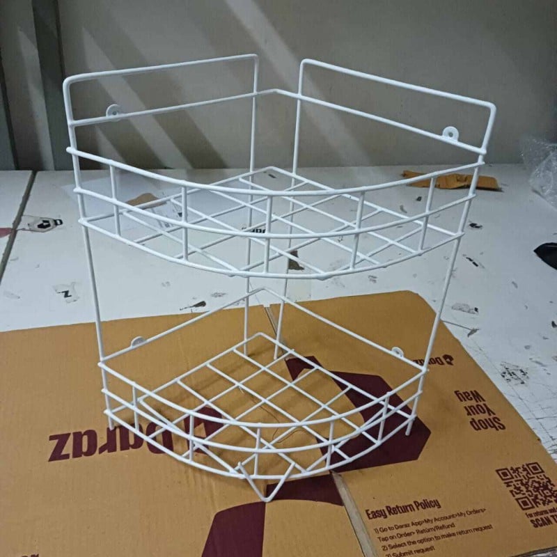 Picture of 2 Layer Hanging Corner Storage Rack Organizer Kitchen Rack Furniture Space Savers - Maximize Space With This 2-Step Hanging Corner Storage Rack , made is high quality iron stick white colour-White