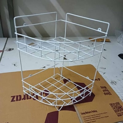 Picture of 2 Layer Hanging Corner Storage Rack Organizer Kitchen Rack Furniture Space Savers - Maximize Space With This 2-Step Hanging Corner Storage Rack , made is high quality iron stick white colour-White
