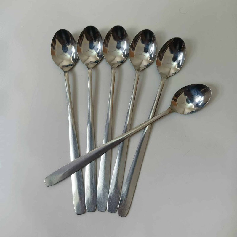Picture of Rosy Long Handle pickling spoon 1 Pieces Stainless Steel Teaspoon Coffee Dessert Mixing Spoon Round Soup Spoon 8 inches-Silver