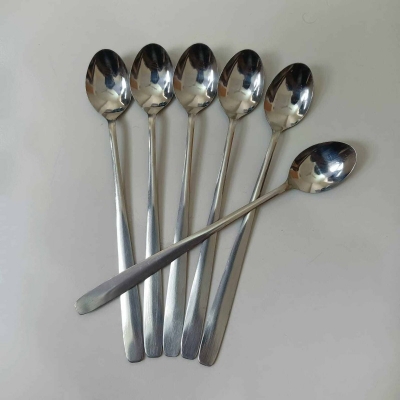 Picture of Rosy Long Handle pickling spoon 1 Pieces Stainless Steel Teaspoon Coffee Dessert Mixing Spoon Round Soup Spoon 8 inches-Silver