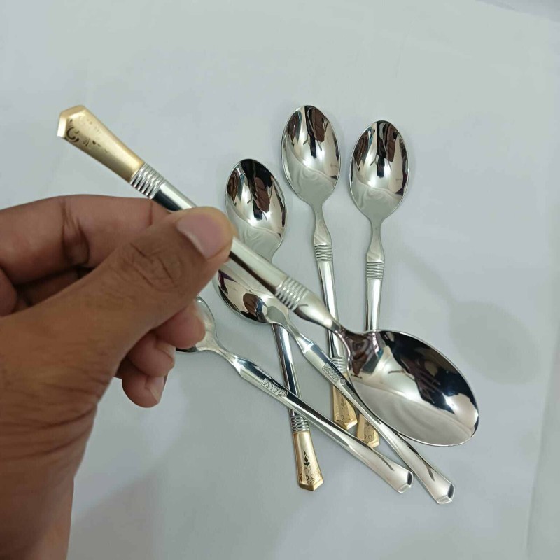 Picture of AYD premium golden design spoon 6 pcs stainless steel Tea spoon Magnet proof spoon mirror polish 15cm long spoon-Silver