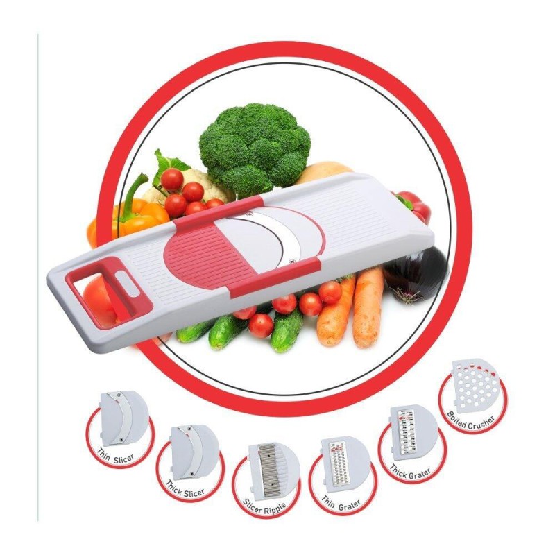 Picture of Bright Unbreakable Abs Plastic 6-in-1 Slicer Greater Set, 7-Pieces,Vegetable Slicer with 6 Set of Blade-Multicolor