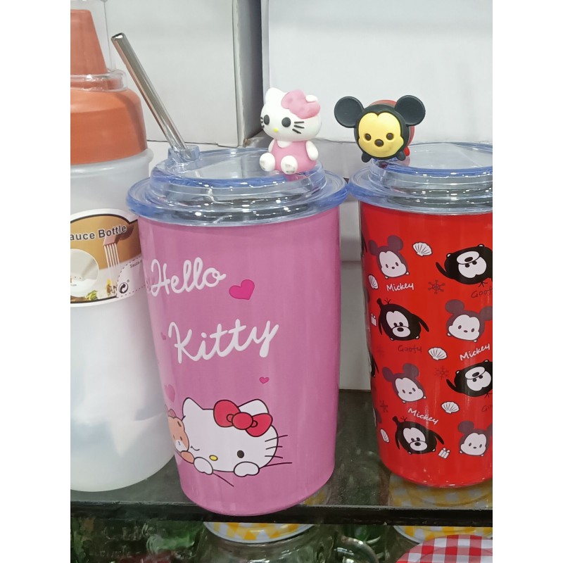 Picture of Kawaii Sippy Cup Anime Figure Hello Kitty Good Looking Doll 450Ml Straight Drink Insulation Cooler Car Girls Cup with stainless steel straw-design-3