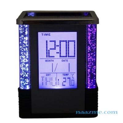 Picture of Gift Centre Square Shape Pen Holder with Digital Clock & LED Lights - Multifunctional Desk Organizer with Countdown Timer & Temperature Display, Durable Black/Silver Plastic, Battery Operated, Ideal for Office/Student, 1 Piece-Black