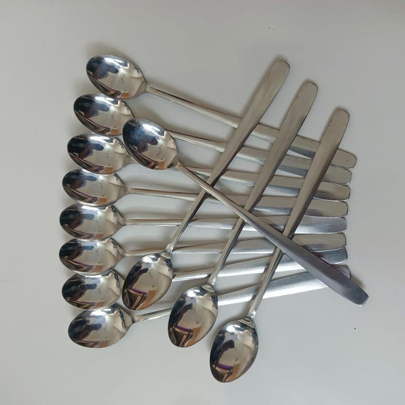 Picture of Rosy Long Handle pickling spoon 12 Pieces Stainless Steel Teaspoon Coffee Dessert Mixing Spoon Round Soup Spoon 8 inches-Silver