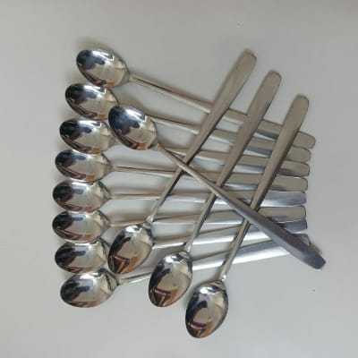 Picture of Rosy Long Handle pickling spoon 12 Pieces Stainless Steel Teaspoon Coffee Dessert Mixing Spoon Round Soup Spoon 8 inches-Silver