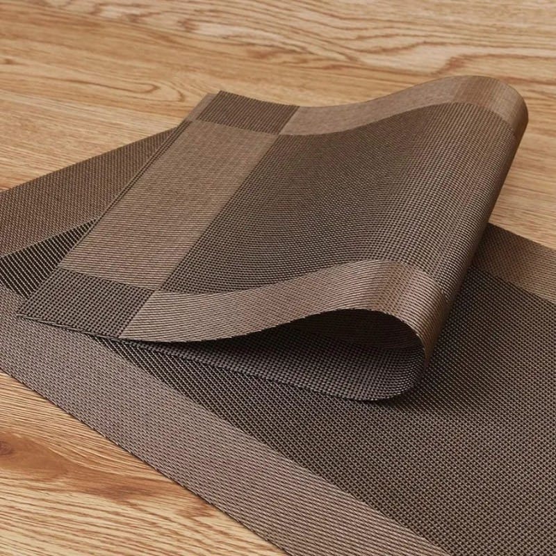 Picture of 6 pcsPlacemats with Table Runner Set Place Mats Woven Vinyl Heat Resistant Washable Kitchen Tablemat for Dining Table Indoor Outdoor Placemat (1 Table Runner and 6 Placemats_coffee)-Coffee
