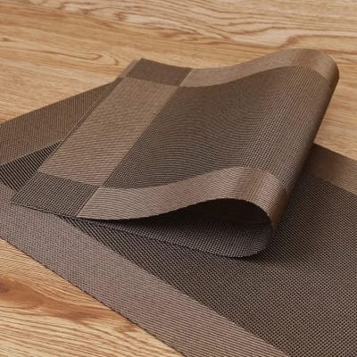 Picture of 6 pcsPlacemats with Table Runner Set Place Mats Woven Vinyl Heat Resistant Washable Kitchen Tablemat for Dining Table Indoor Outdoor Placemat (1 Table Runner and 6 Placemats_coffee)-Coffee