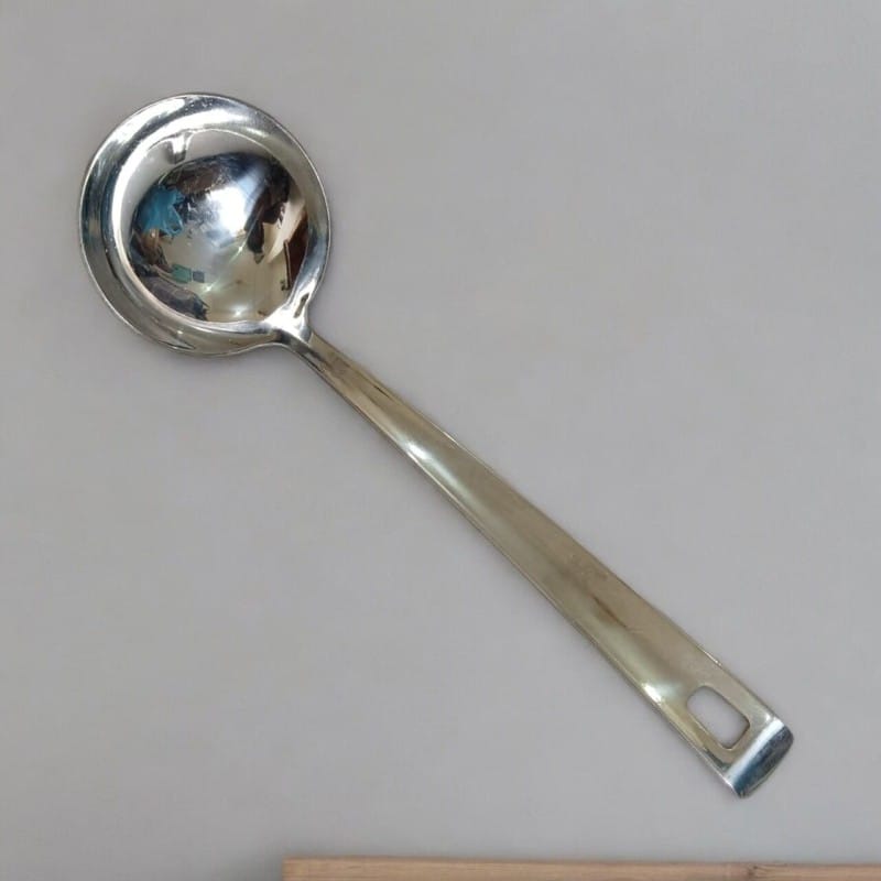 Picture of 9 Inch Stainless Steel Big Soup Spoon, Silver, Mirror Polish, Non-Magnetic. Perfect for Cooking and Serving, Combining Durability and Elegant Design for Easy Use in Kitchens.-Silver