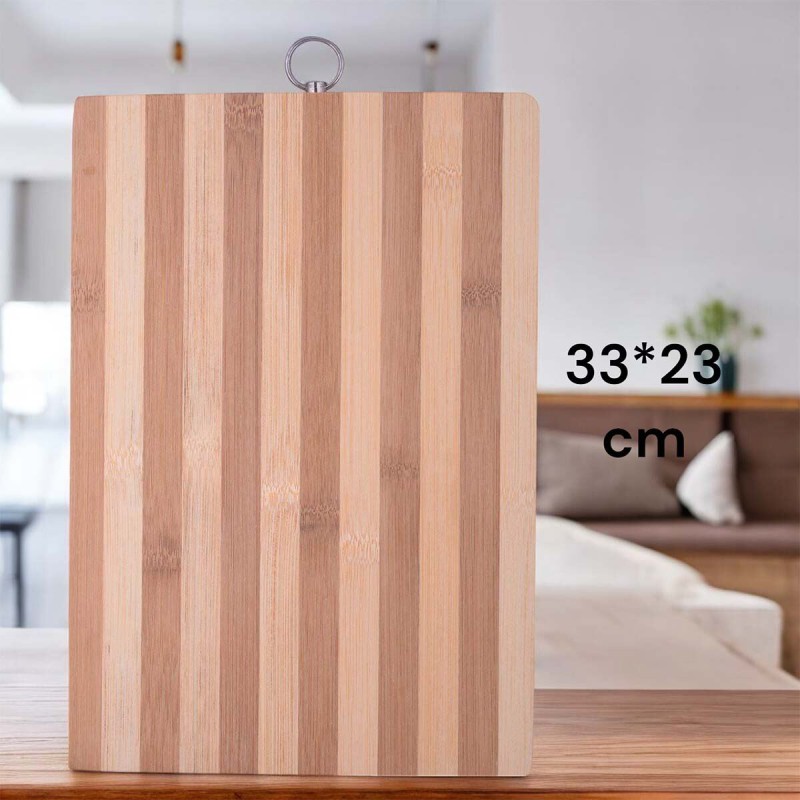 Picture of "33x23x1.8cm Rectangle Bamboo Chopping Board - Strong and Ideal for Meat, Vegetables, Bread, Includes Hook for Convenient Storage, Brown Color"-Brown