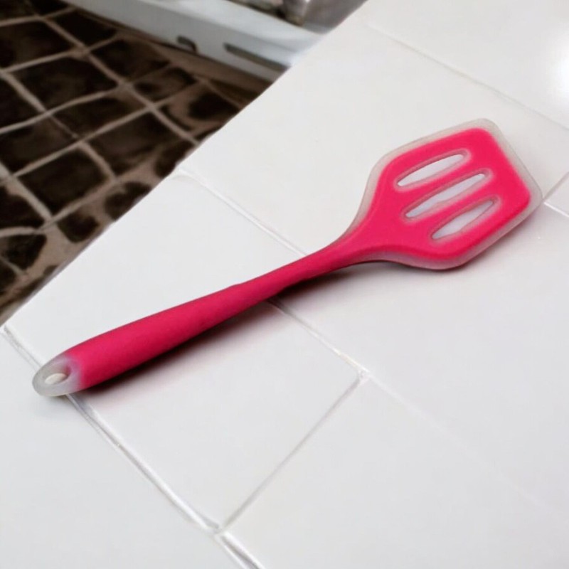 Picture of 12-Inch Silicone Slotted Turner - Non-Stick Cooking Spoon with High Heat Resistance and Full Silicone Build, Multicolor - Perfect for Non-Stick Pots - 1 Piece-Red