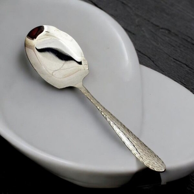 Picture of 12 Inch Rice Serving Spoon - Mirror Polish, Stainless Steel, Non-Magnetic, Silver with Golden Design, Durable Big Spoon-Silver