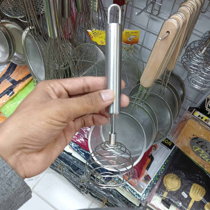 Picture of 1 pcs Stainless Steel Line Egg Beater Manual Kitchen Egg Beater Home Kitchen Manual Egg Beater Beating Eggs, Stirring, Mixing Seasonings-Silver