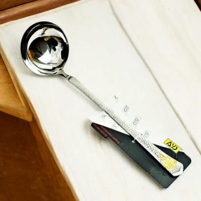Picture of 11.5 Inch Stainless Steel Soup Spoon - Silver with Mirror Polish and Elegant Golden Handle, Ideal for Serving-Silver