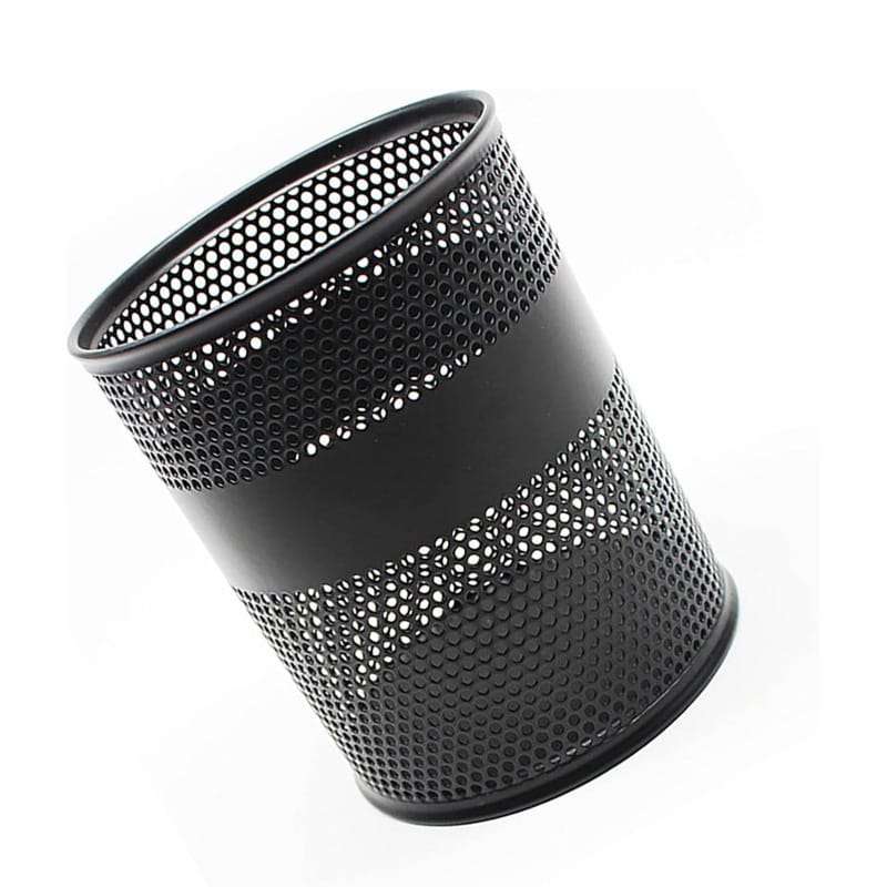 Picture of "Round Black Metal Mesh Desk Organizer - Multifunctional Pen Holder, Durable & Fireproof, High-Temperature Resistant, Coated Finish, 9.5 x 8.5 cm, Ideal for Office & Student Desks, 1 Piece"-Black